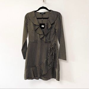 Parisian Petite Summer Ruffle Spot Print Wrap Dress Green 12 US 8